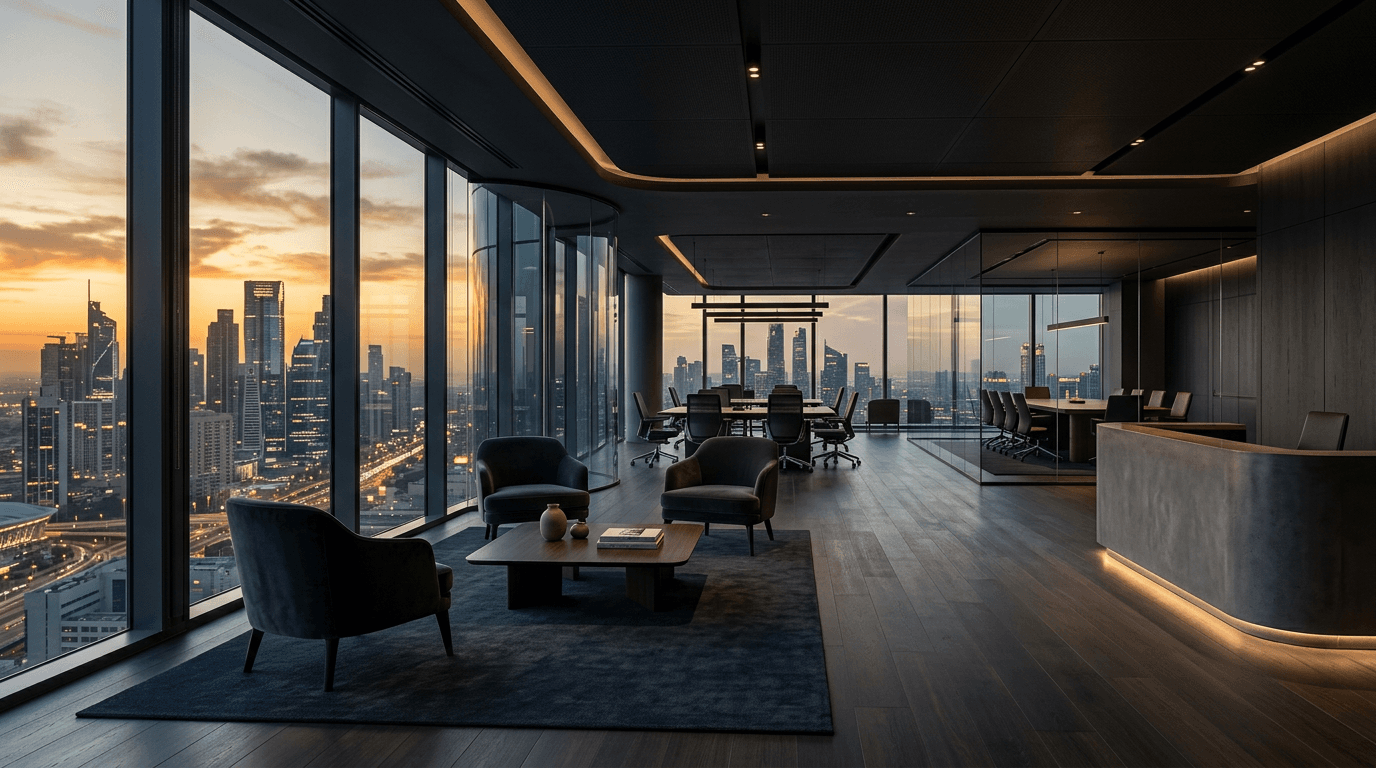 Oficina corporativa con vista a la ciudad